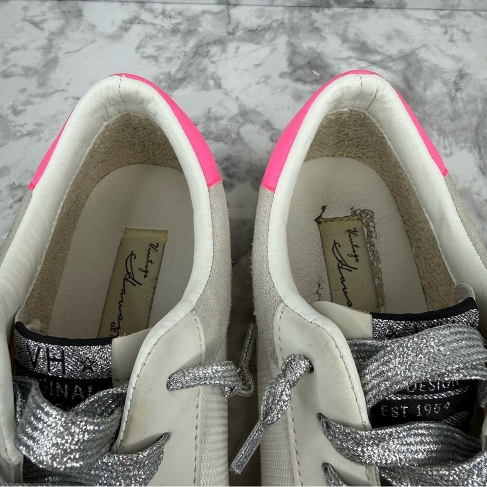 VINTAGE HAVANA Kenna Croc Embossed Leather Sneaker In White/grey/pink Pop Sz 8 - Picture 10 of 16
